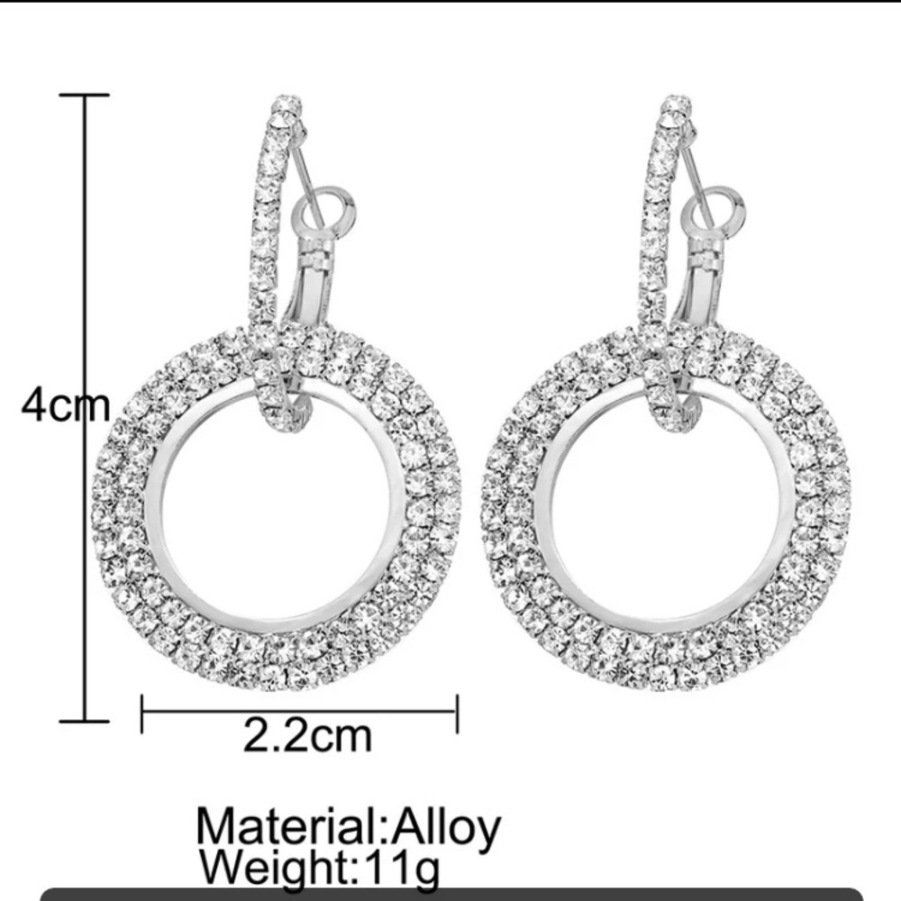 Black Rhinestone Circle Earrings - Picture 3 of 5